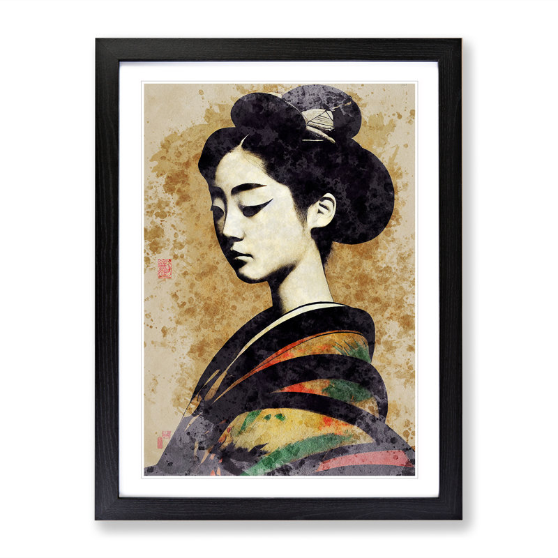 Geisha Watercolour No.4 - Single Picture Frame Painting, Black, 64cm H x 46cm W x 2cm D