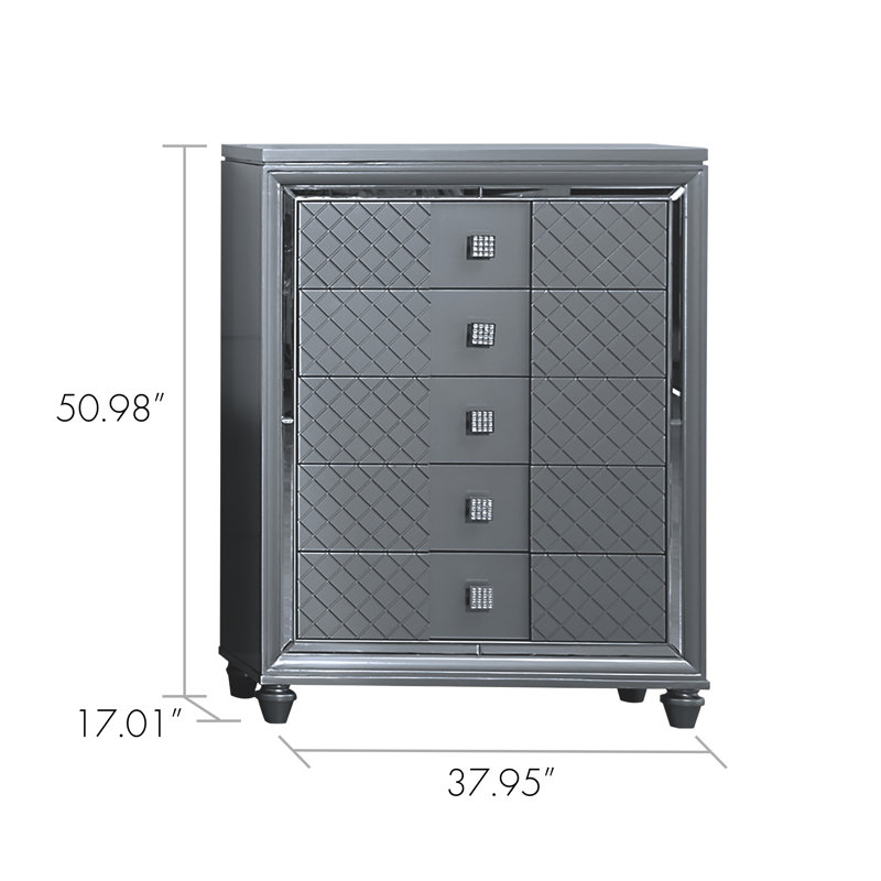 Commode 5 tiroirs Mian, Gris