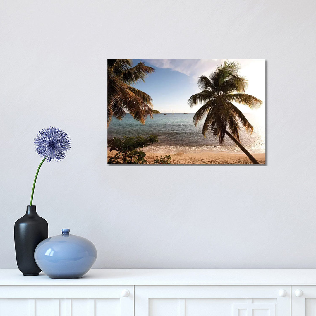 Palm Trees On Beach At Sunset, Culebra Island, Puerto Rico by Panoramic Images - Wrapped Canvas Print