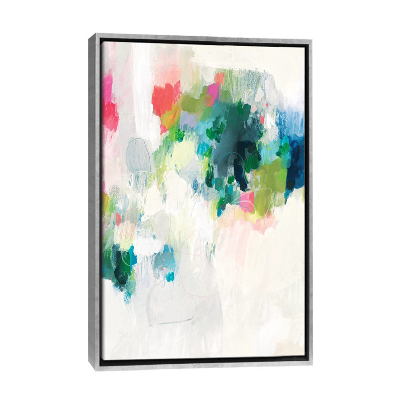 Raspberry & Teal I - Wall Art Print - Framed Canvas, 26" H x 18" W, Floater Framed Canvas without Mat, Silver