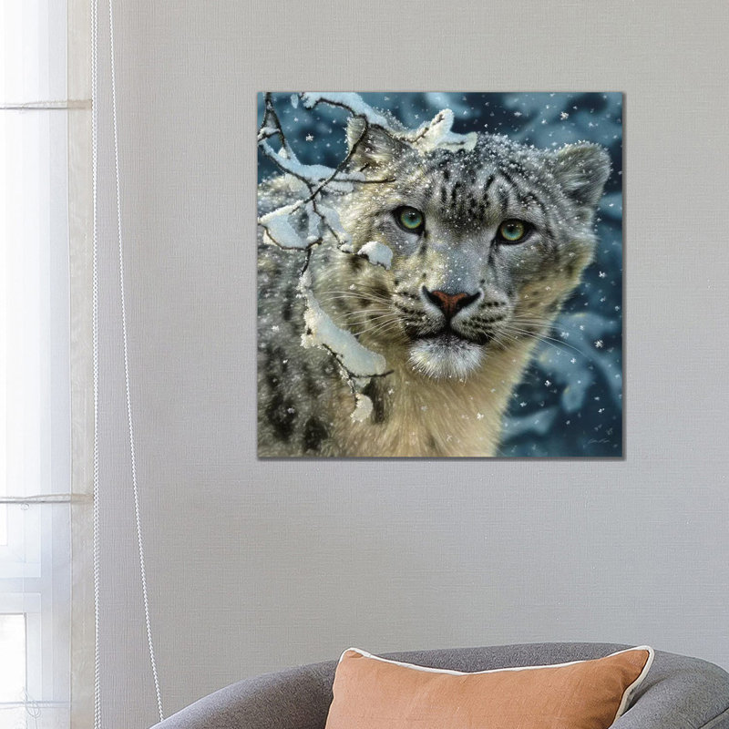 Snow leopard, carré, H 26 po x l 26 po x P 1,5 po, Toile avec cadre noir, Pas de tapis