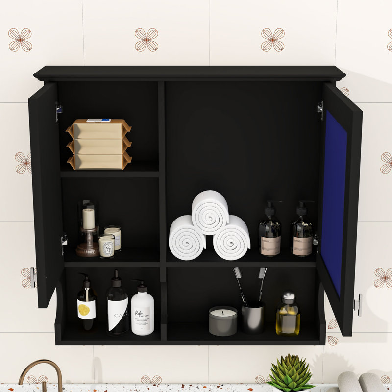 Armoire de salle de bain murale avec miroir et rangement réglable, Noir