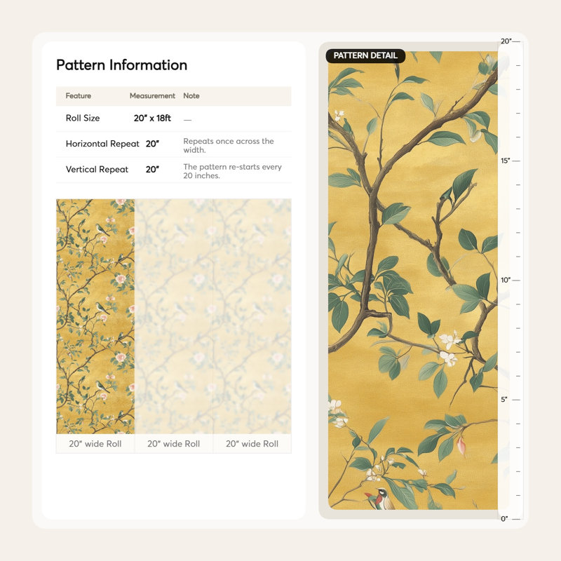 Élégant papier peint chinois à motif floral jaune, décoration murale asiatique rétro