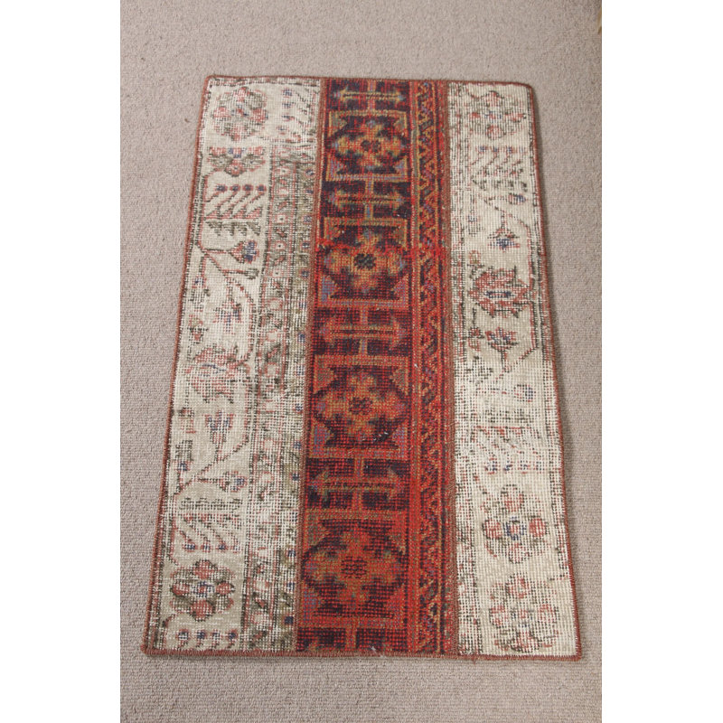 Vintage Turkish Rug In Oushak Style Acts As A Colorful Door Mat And Beige Area Rug For Home