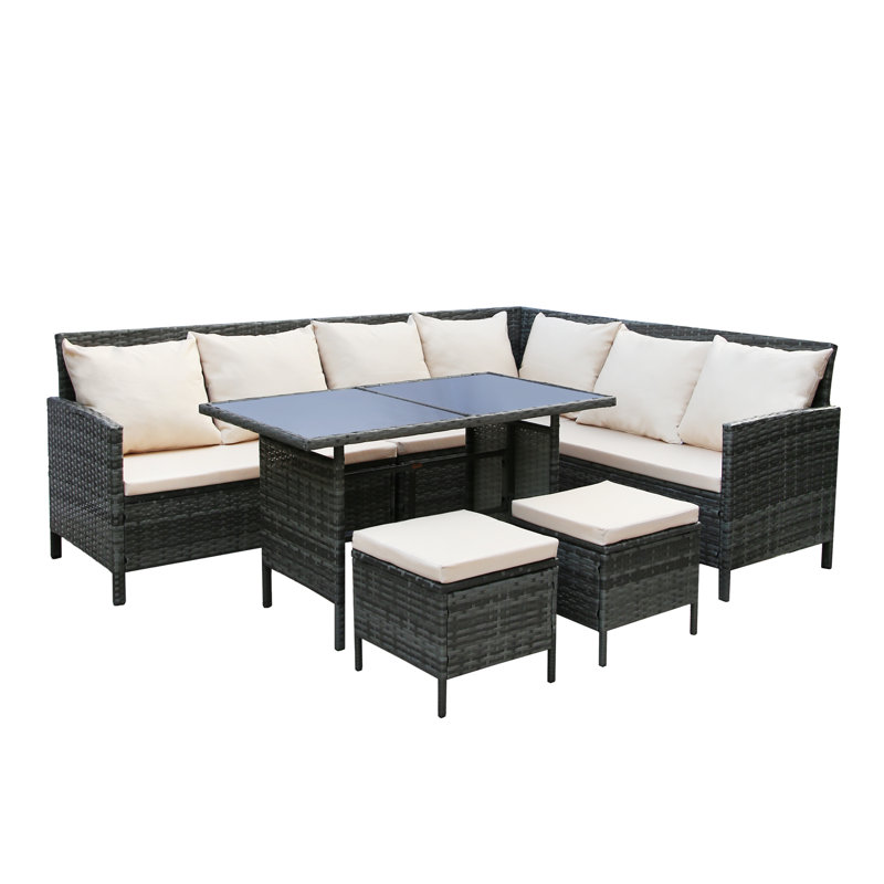 Kissner Rattan 7 - Person Seating Group, Beige, Grey