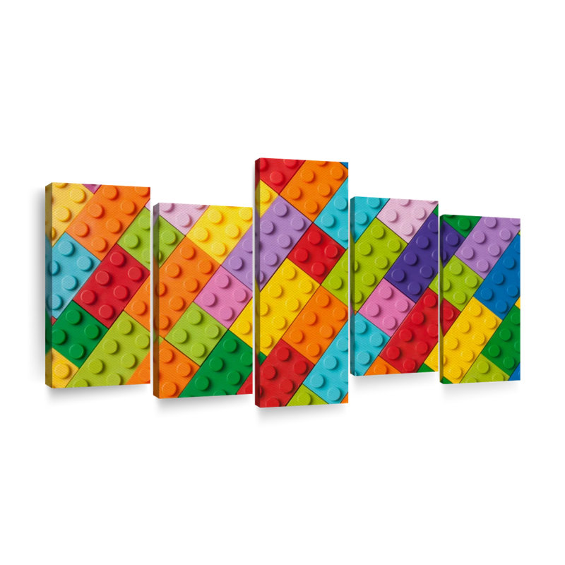 Colorful Legos - 5 pièces sur toile tendue, H 27 po x l 54 po x P 1,25 po