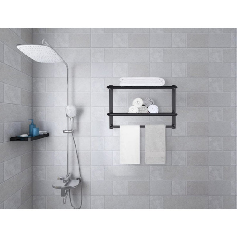 Porte-serviettes pour salle de bain, support de tour de 23 pouces avec barres de tour, support mural pour porte-serviettes de salle de bain en acier inoxydable SUS 304, noir mat