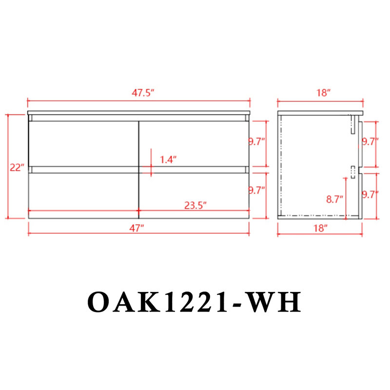 Mahkel 48" W x 18" D x 22" H Single Bathroom Vaity with Ceramic Top Wall Mounted Vanity with Sink