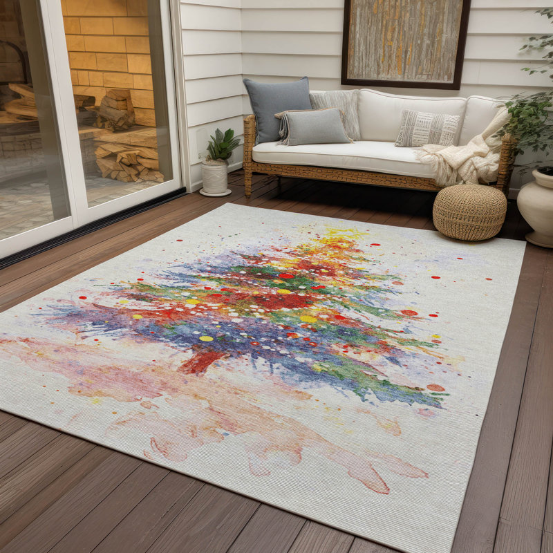 Tapis ivoire pour arbre de Noël intérieur / extérieur lavable à la machine Xhevrie, Rectangulaire 8 pi x 10 pi