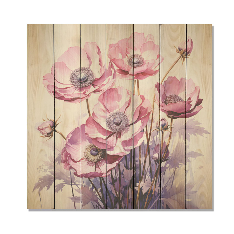 Purple Poppy Impression - Poppies On Wood Print, 36" H x 36" W