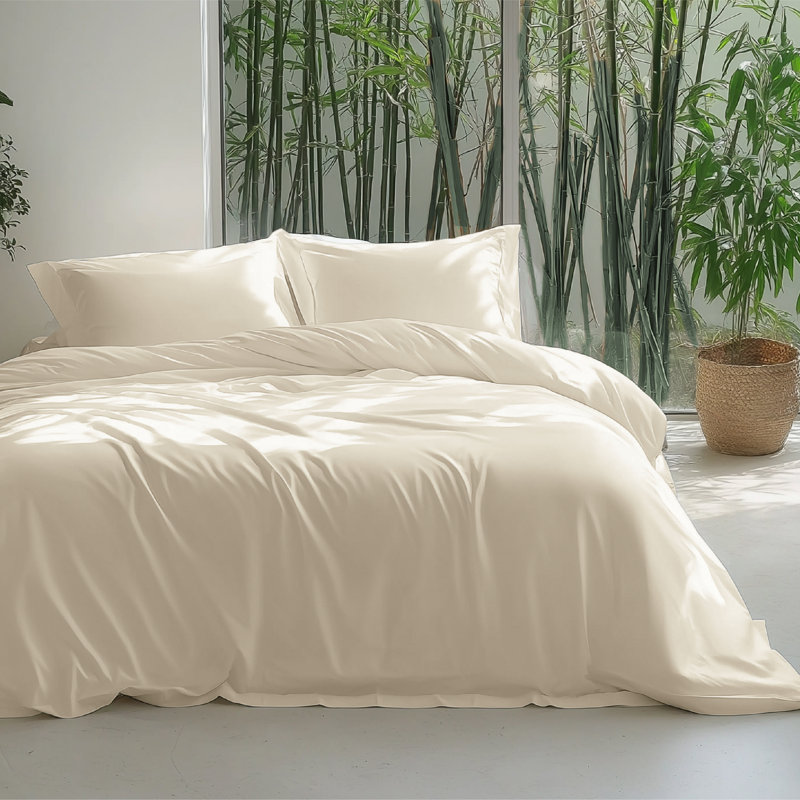 Bedsure Cooling of Rayon Derived from Bamboo, King Duvet Cover + 2 Shams, Light Beige