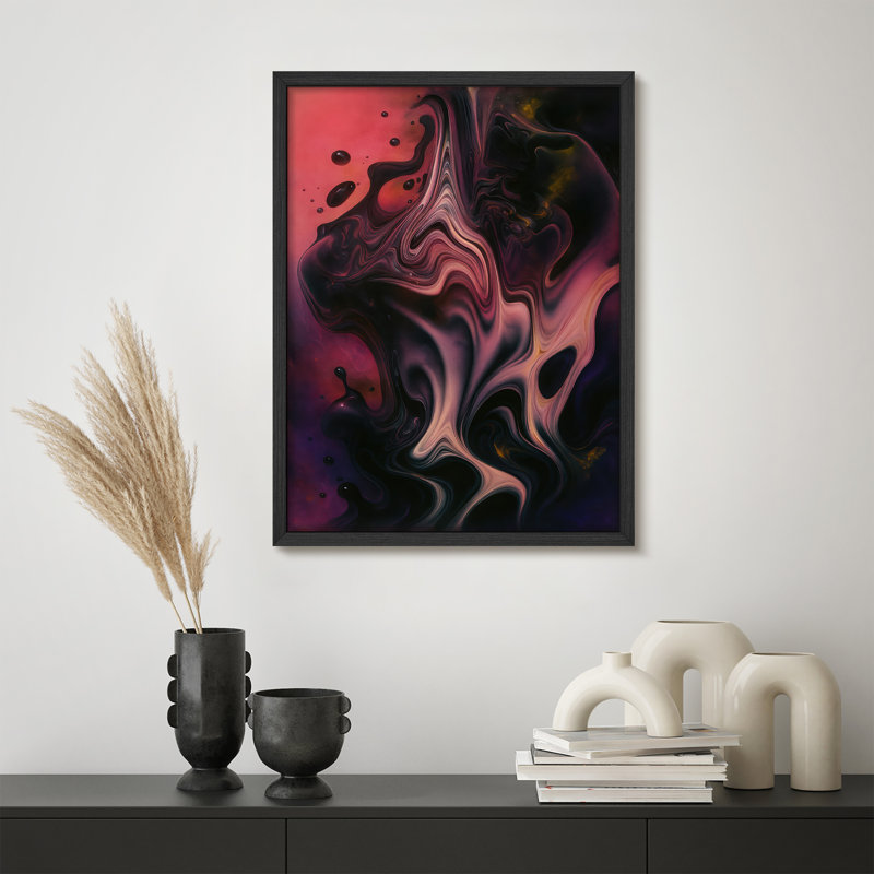 Reproduction d'art encadrée abstraite pour décoration intérieure moderne, H 14 po x l 11 po, Noir