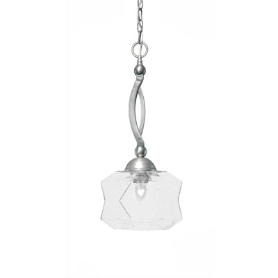 Bow Chain Hung Pendant Shown In Brushed Nickel Finish With 8.75" Clear Bubble Glass