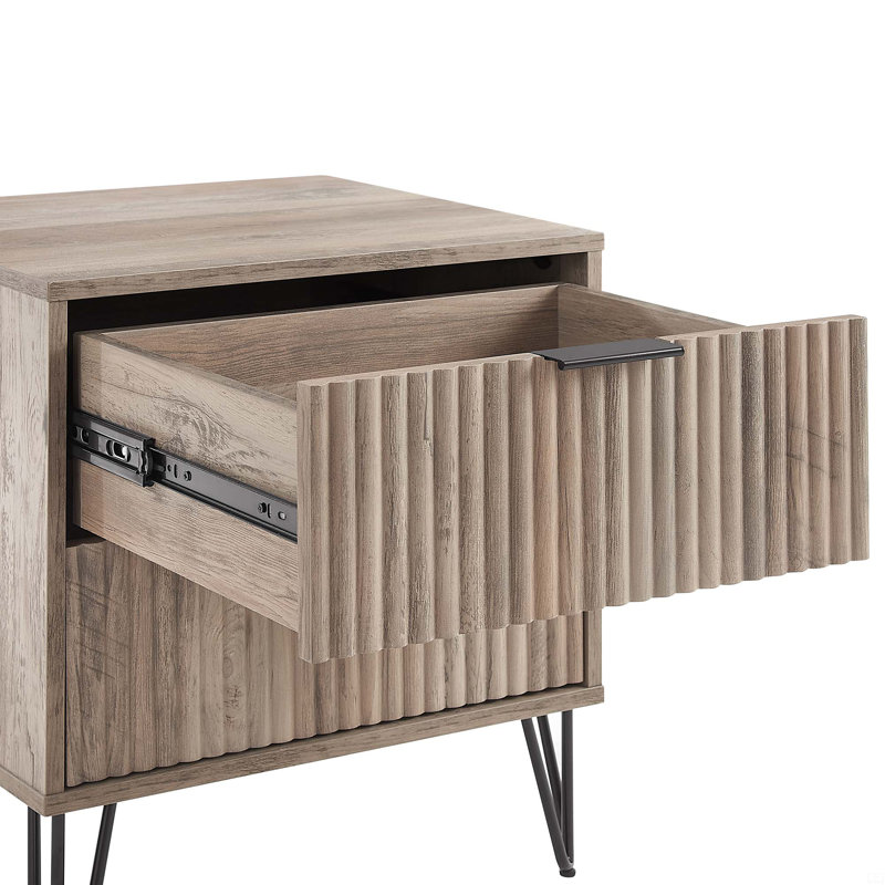 20" Fluted Nightstand (2-Drawer), Gray