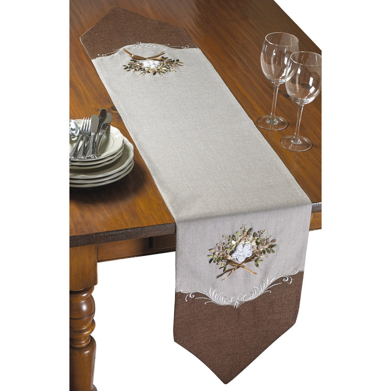 Chemin de table brodé Hedin, Brun