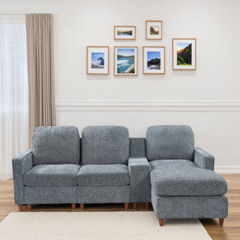 Canapé d'angle en L avec compartiment de rangement et méridienne réversible, Gris chenille