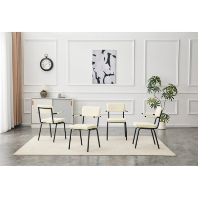 Dining Chairs Set Of 4, Huggable Upholstered Dining Chairs With Premium Leather, Table-Hangable Armrests, Metal Legs With Spray Coating Finish (Off-White, Set Of 4)
