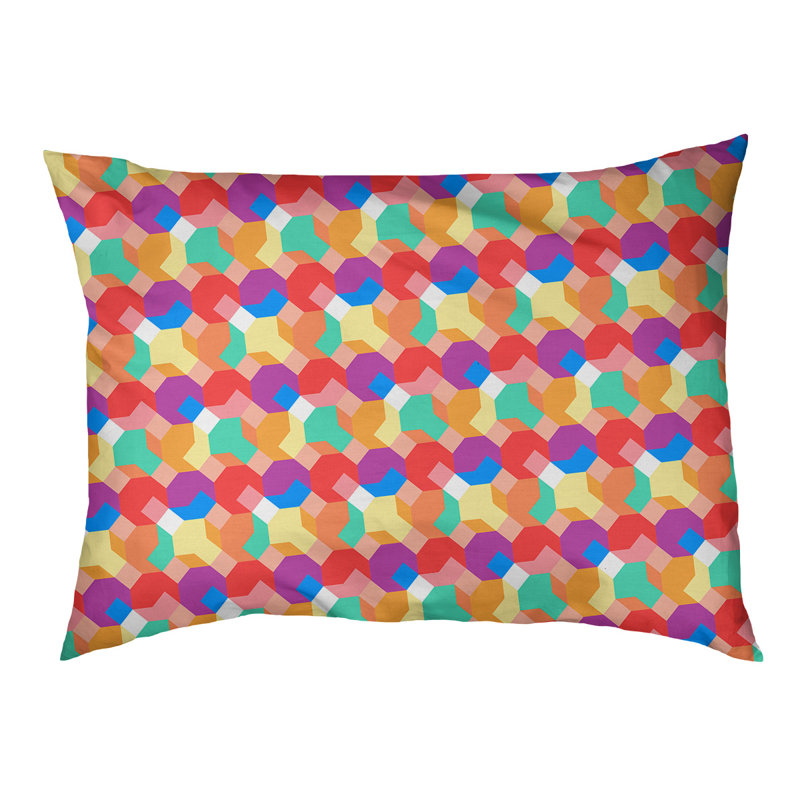 Coussin extérieur octogone Campion, Grand (l 42,5 po x P 32,5 po x H 14 po), Orange / mauve / rouge