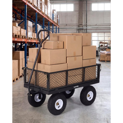 400 lbs Heavy Duty Steel Garden Cart Wagon – Removable Mesh Sides, 10" All-Terrain Pneumatic Tires, 180° Rotating Handle – Outdoor Utility Yard Cart for Gardening, Landscaping, Lawn, Farm