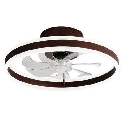 Ventilateur de plafond moderne à profil bas 19,7 "avec lumières et télécommande, ventilateurs de plafond intelligents encastrés Fandelier brun pour chambre à coucher