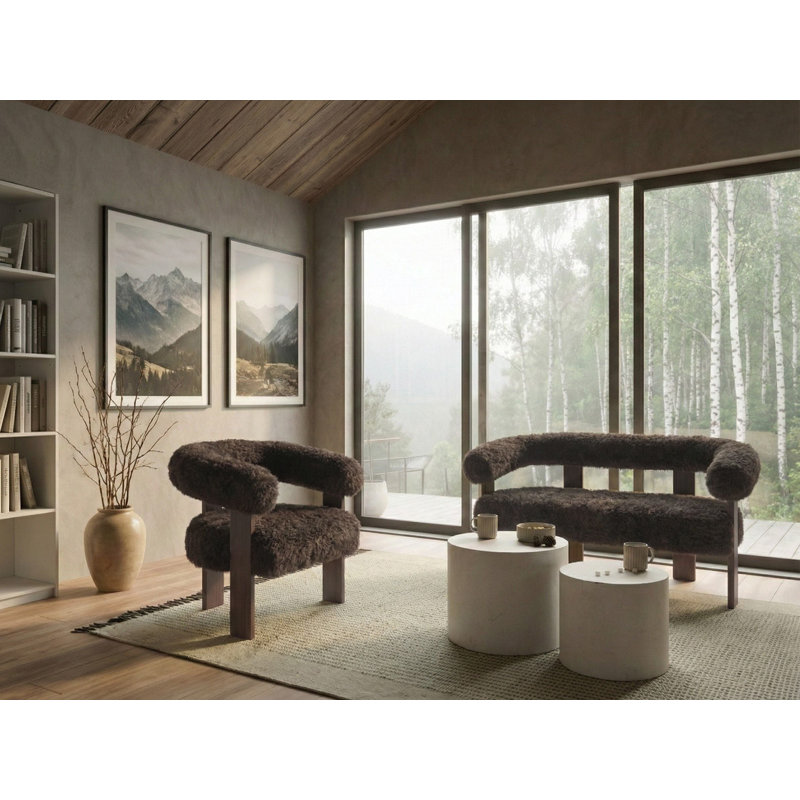 Living Room Set ILBRO Faux Fur, Dark Brown, Dark Brown