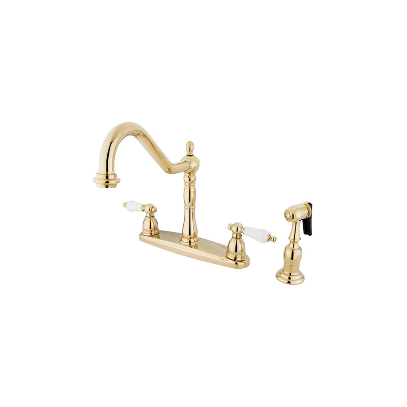 New Orleans Double Handle Kitchen Faucet with Side Spray, Polished Brass