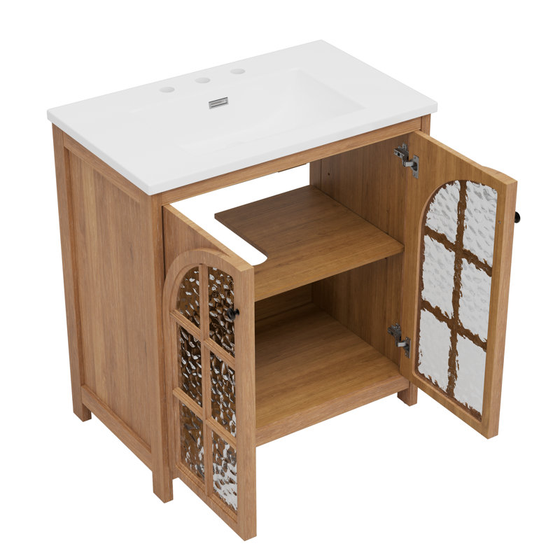 Wexford 31" Single Bathroom Vanity With Arched Glass Doors, Antique Natural