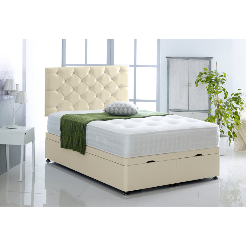 Juarez Upholstered Ottoman Storage Bed with Mattress, Single (3'), Cream