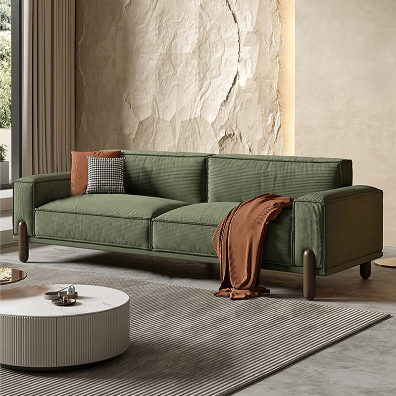 Canapé standard en velours côtelé vert, H 29,13 po x l 86,61 po x P 37,4 po