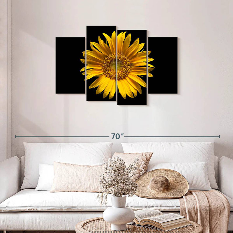 Harnek tournesol sur fond noir, H 27 po x l 43 po