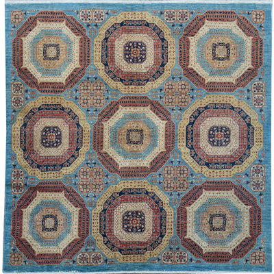 Tapis bleu de haute qualité noué à la main
