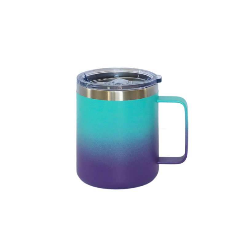 Tasse de voyage en acier inoxydable 12 oz avec poignée - bleu, Bleu / mauve