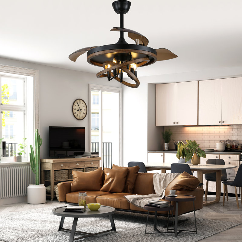 Ventilateur de plafond rétractable 42 po avec lumières Farmhouse