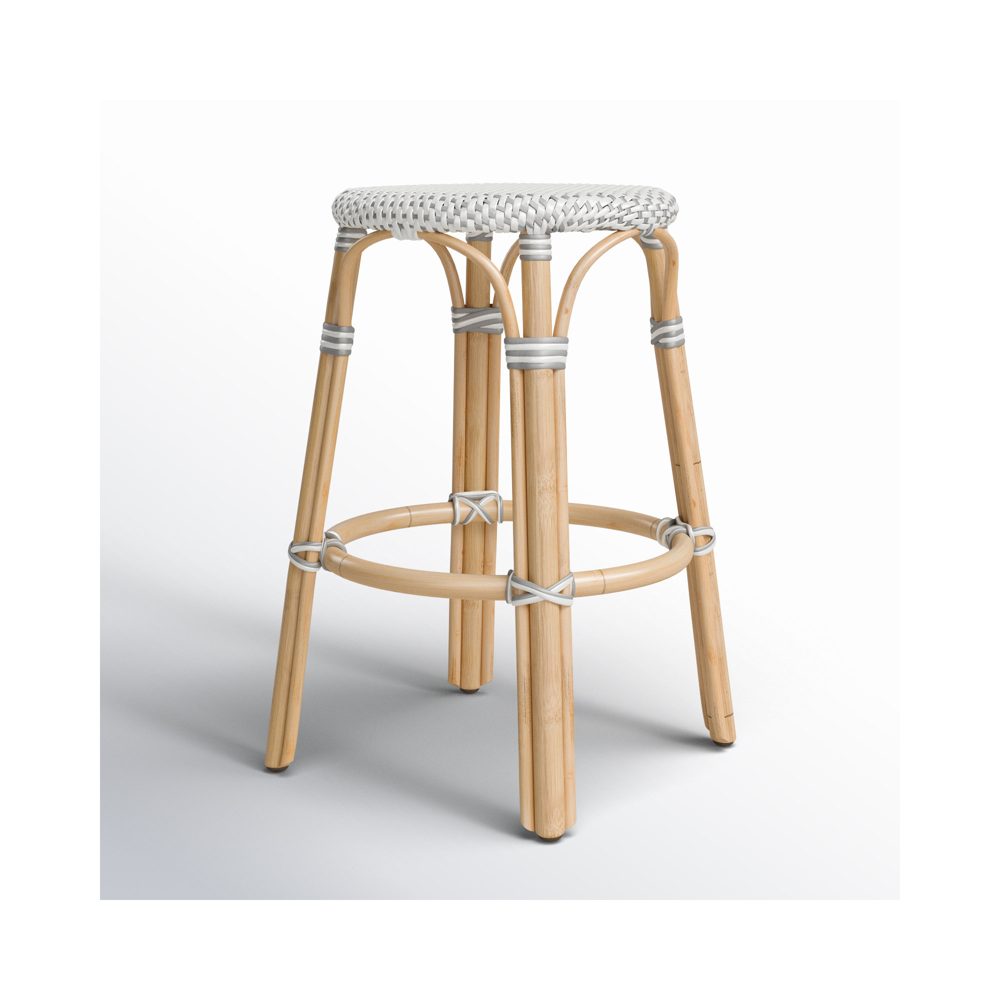 Alastair Bar & Counter Stool, White/Gray Dot/Natural Rattan Frame, Counter Stool (24" Seat Height)