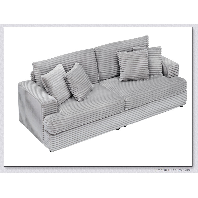 Canapé en velours côtelé de 79,3 pouces de long avec 4 coussins décoratifs assortis, design élégant pour un confort spacieux et une vie moderne
