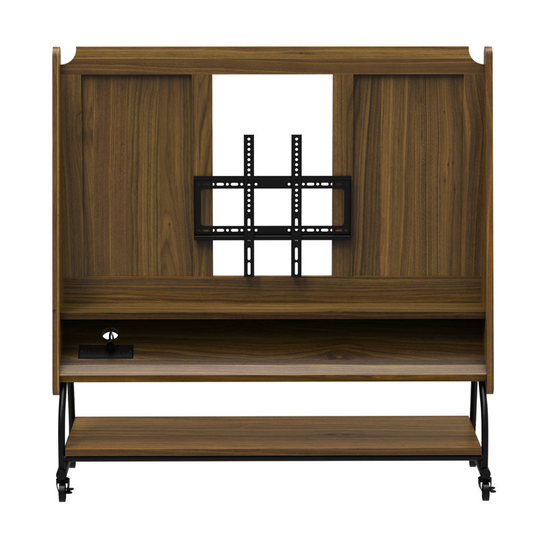 Meuble télé ajustable pour téléviseur de 32 à 50 po, chariot roulant avec pivot 360 °, tablettes à 3 niveaux, prise de courant intelligente et écran de projecteur caché, matériel, support de divertissement dans la chambre à coucher, verrouillage, rangement