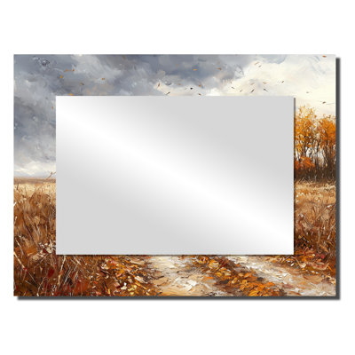 Windy Prairie Leaves Path To The Farm II - miroir floral pour décoration murale - imprimé sur métal