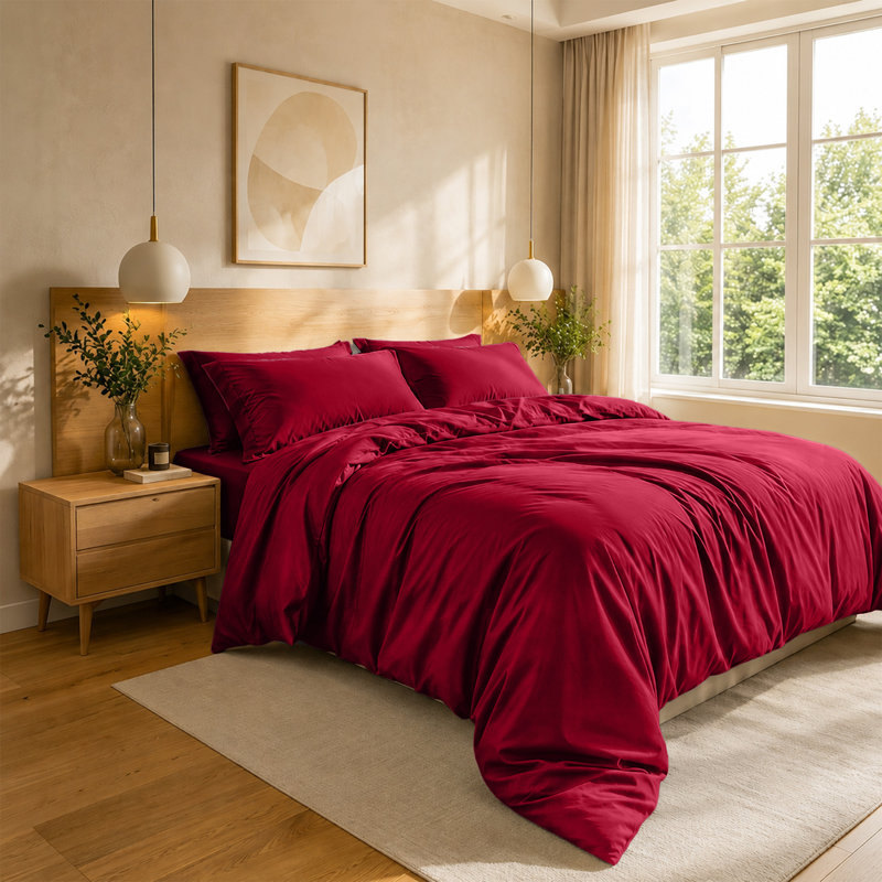 4-Piece Microfiber Duvet Cover Set – Pillowcases & Fitted Sheet, King Duvet Cover  + 3 Additional Pieces, Burgundy