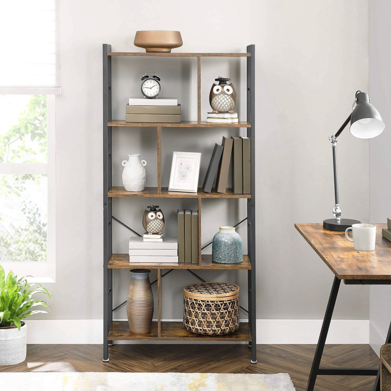 Chittenango 154.5 cm H x 74 cm W Steel Etagere Bookcase, Vintage Brown/Black