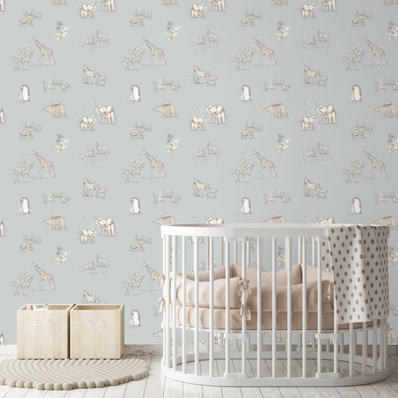 Papier peint animal safari bébés, Bleu