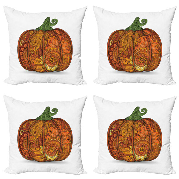 Halloween Kürbis Kissenbezug 50x50cm | Gelb Mit Stickerei | Deko Kissen Für Sofa & Bett