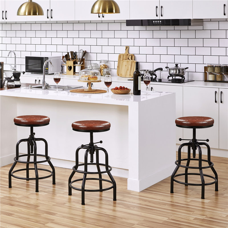 Palmquist Swivel Upholstered Adjustable Height Counter Stool with Metal Frame, Brown