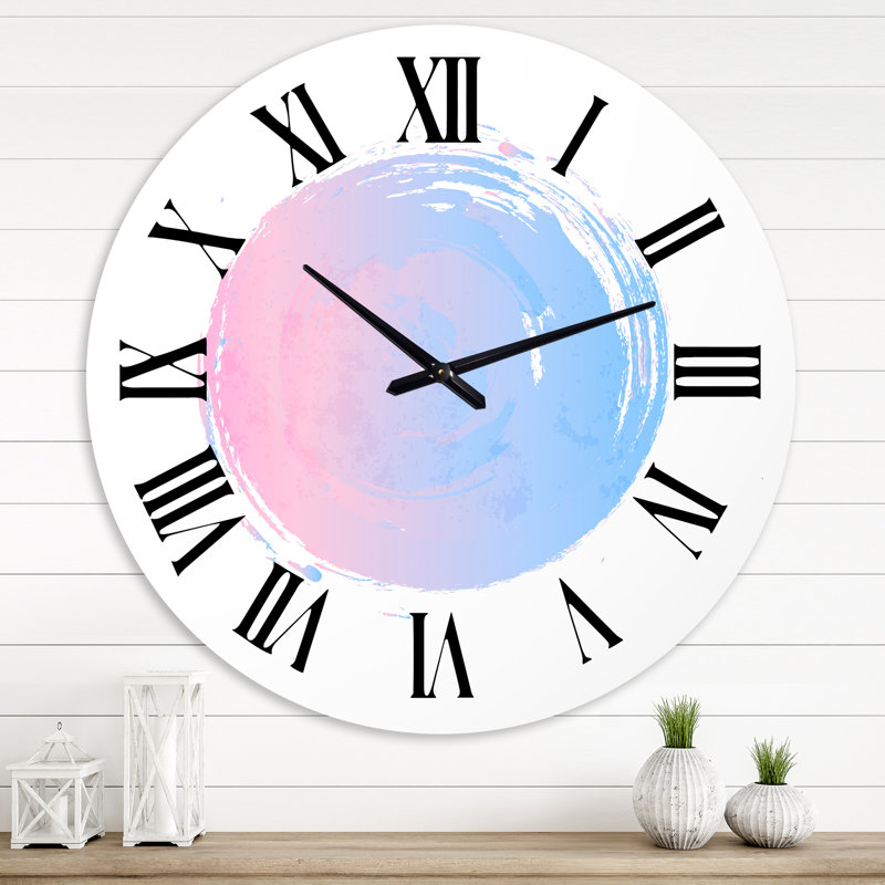 Horloge murale bohème et éclectique, rose et bleu, Grand