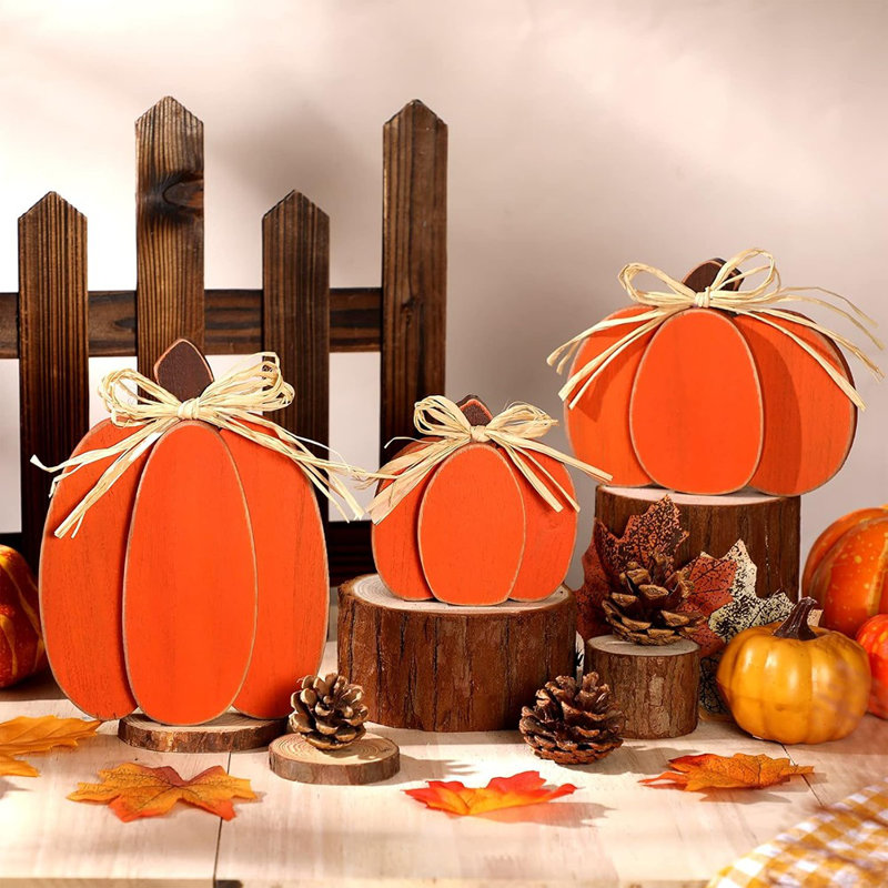3 pièces de décoration de citrouille de l'Action de grâce décor d'automne ferme signe d'automne rustique à plusieurs niveaux plateau décorations centres de table debout bloc de bois pour Halloween Home Kitchen