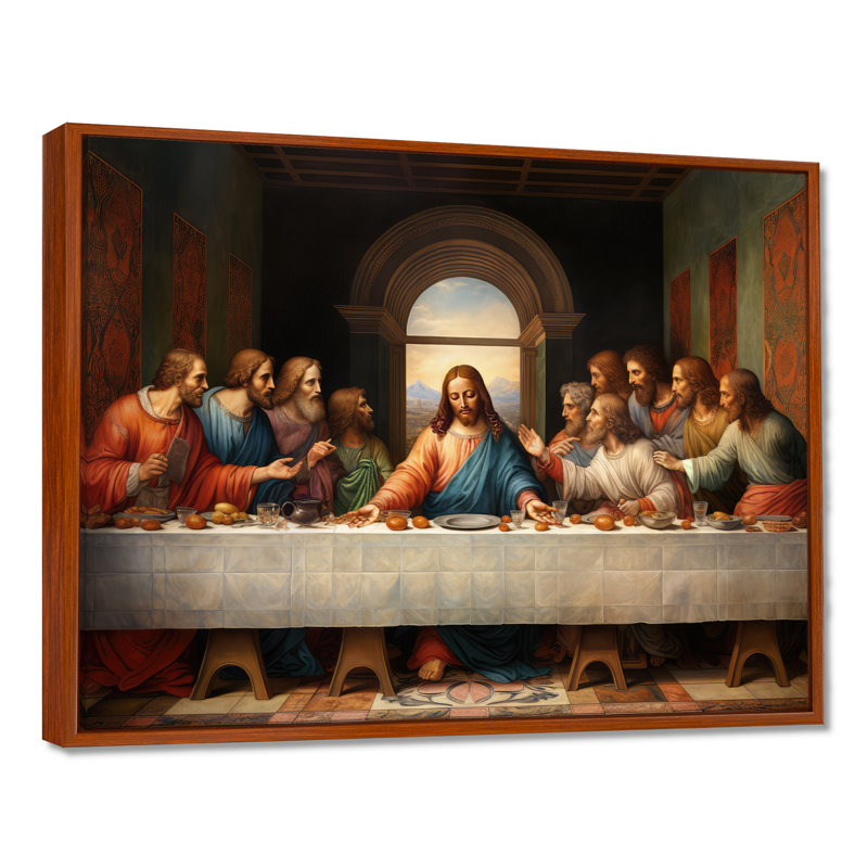 Chef-d'œuvre, le dernier repas d'aujourd'hui - Art mural de chef-d'œuvre pour le salon, 24" H x 32" W, Cadre flottant brun