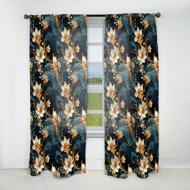 Rideau à motif floral cachemire céleste céleste - 1 panneau, L 52 po x L 63 po