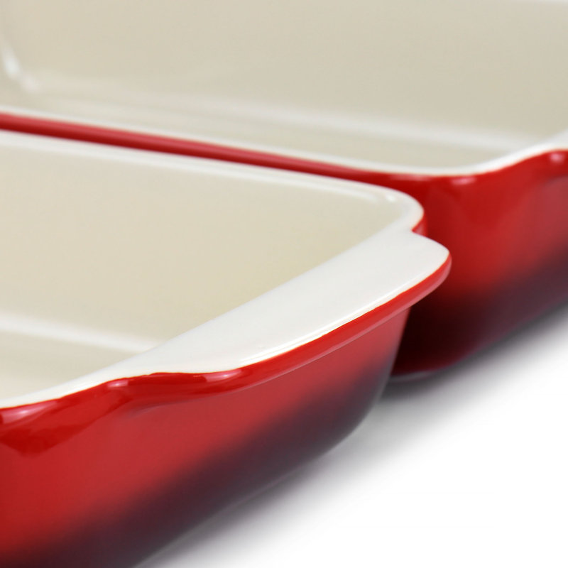 Gradient Red Ceramic Bakeware Set with Integrated Handles