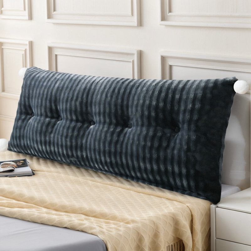 Faux Rabbit Fur Headboard Pillow With Removable Cover, Soft Plush Backrest For Working Or Reading In Bed, Dark Gray
