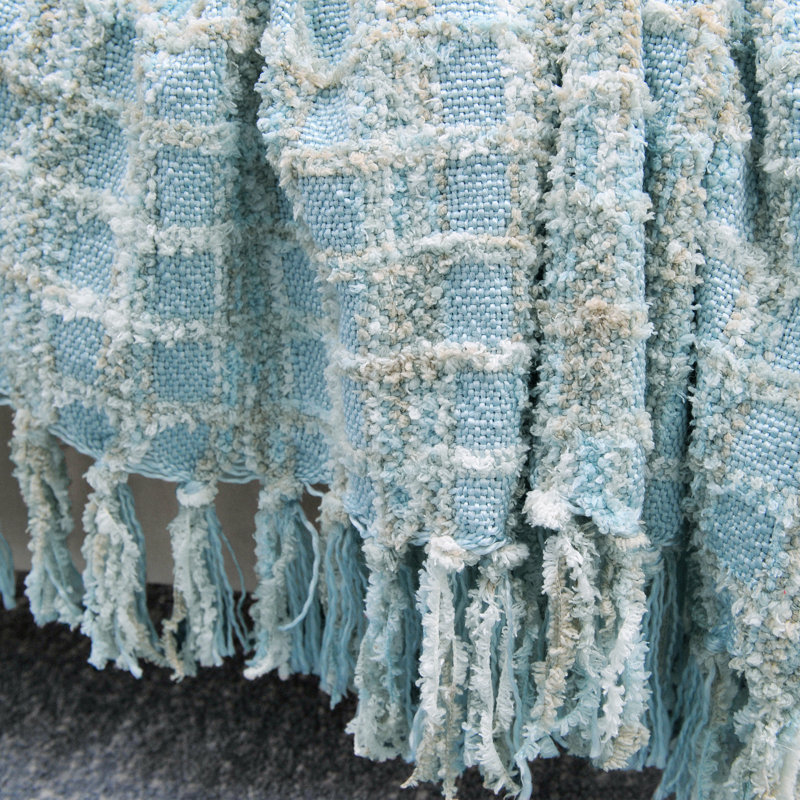 Jeté tricoté en chenille multicolore, Bleu pâle, 50 po x 60 po