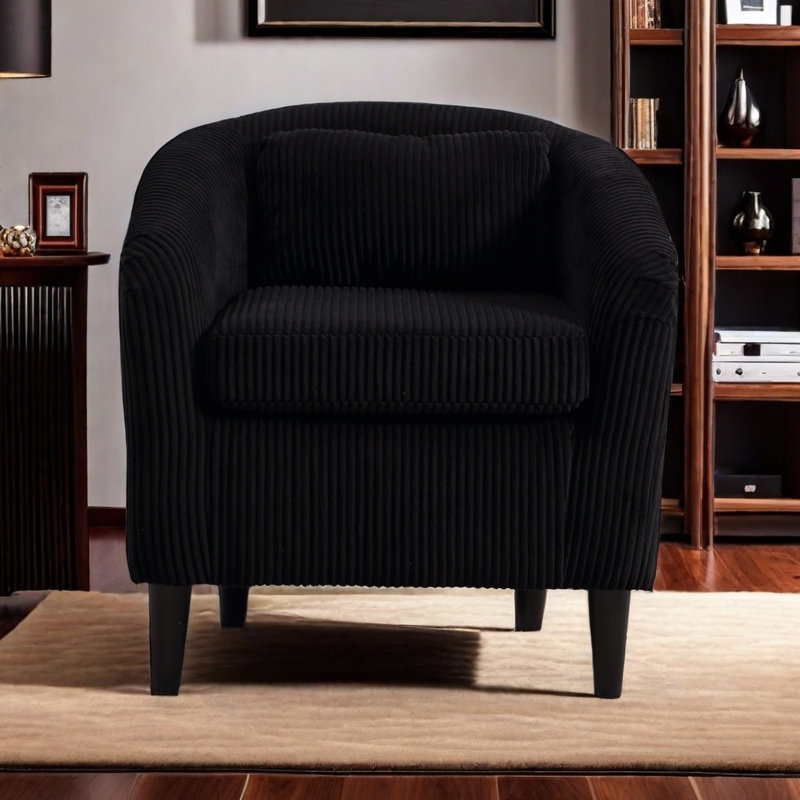 Fauteuil demi-tonneau Living Room, Velours côtelé noir